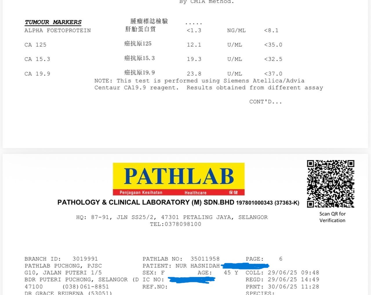 Keputusan ujian selepas perubahan